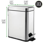 mDesign Small Modern 1.3 Gallon Rectangle Metal Lidded Step Trash Can, Compact - Image 4