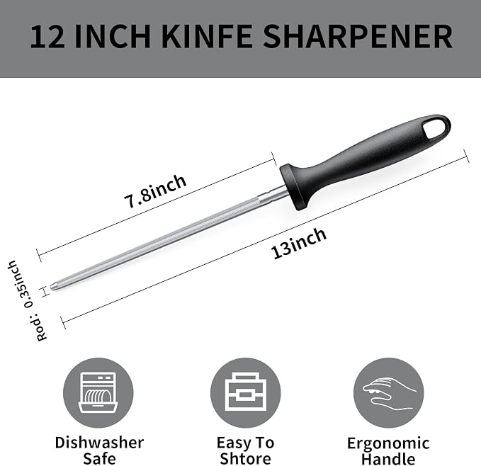 Knife Sharpener Rod, 13 Inch Carbon Steel Honing Steel - Image 3