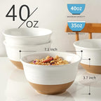 HASENSE Large Ceramic Soup Bowls Set of 4, 40 Oz 7 Inch White & Terracotta - Image 3