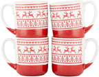 10 Strawberry Street Embossed Reindeer Ceramic Mug, Set of 4 (Red), S4MUG-XMAS - Image 5