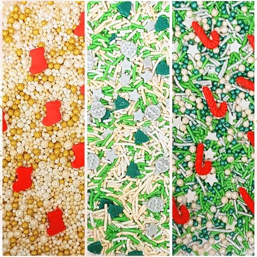 Confect Christmas Sprinkles | Christmas Sprinkles - Green White Silver Red & Gold Pearls Sparkling sugar I Christmas Tree Stocking & Candy Canes for Dessert Decorating- 5 Oz - Image 7