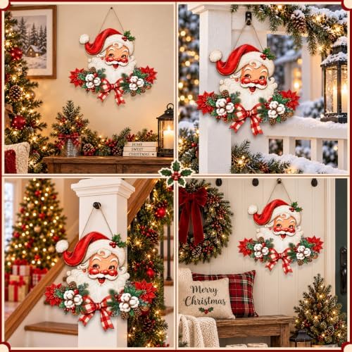 Christmas Decorations Vintage Santa Hanging Wood Sign for Front Door Decor - Image 6