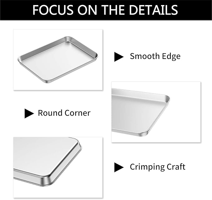 Baking Sheets 2 Pieces, Bastwe Stainless Steel Baking Pan Tray Cookie Sheet - Image 3