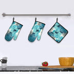 LOKMU Oven Mitts and Pot Holders Set of 3, Teal and Grey White Abstract Art - Image 5