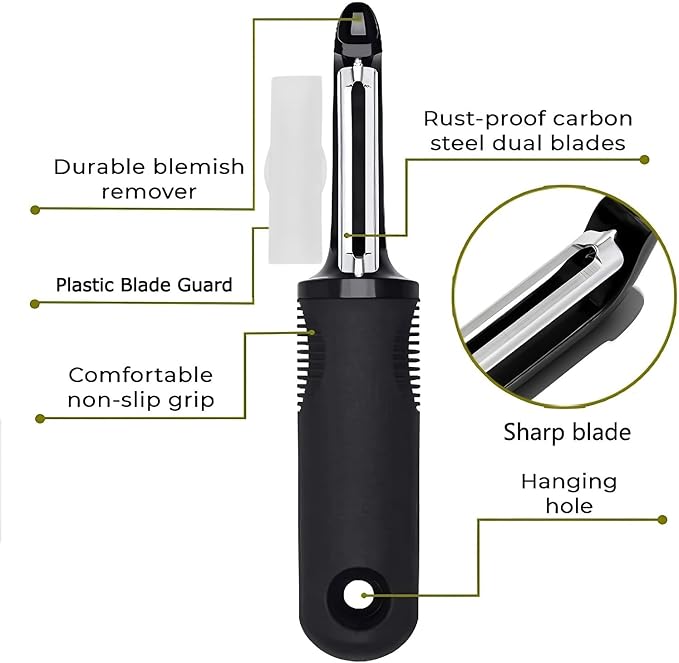Swivel Vegetable Peeler with Non-Slip Ergonomic Handle, Rust-Proof Steel Blades - Image 3