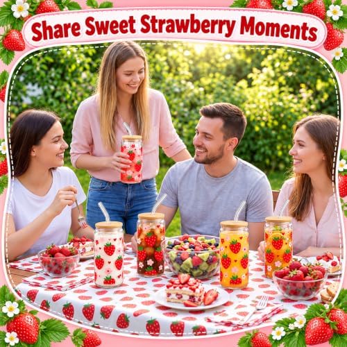 Vesici 6 Pcs Strawberry Glasses with Lid Straw and Stopper, Strawberry Gift - Image 6