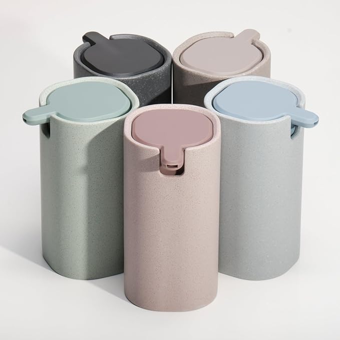 LINE+ARC Modern Easy-to-Press Soap Dispenser. No-Rust Cute Bathroom Gray Marble - Image 2