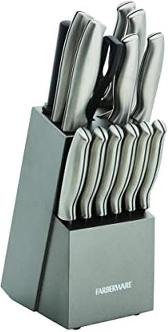 Farberware 15-Piece Stamped Stainless Steel Knife Block Set, High-Carbon by Farberware