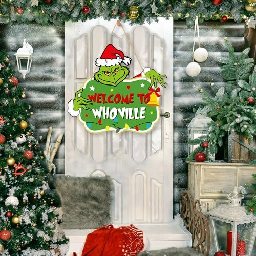 Christmas Decorations Hanging Signs Christmas Door Sign Welcome to Whoville Sign for Holiday Xmas Door Decor - Image 2