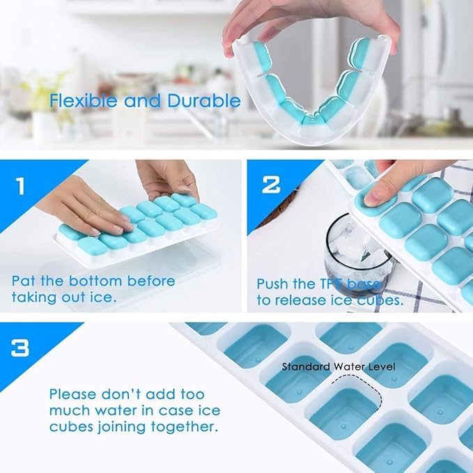 Ice Cube Trays 3 Pack, Silicone Easy-Release and Flexible 14-Ice Trays - Image 6