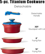 CAROTE 5Pcs Titanium Cookware Set, Pots and Pans Set Non Stick, Kitchen Cooking - Image 2