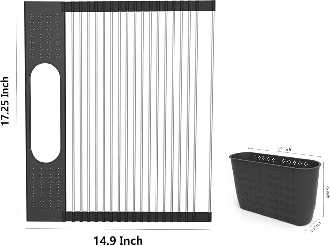 Roll Up Dish Drying Rack Over Sink, 17.5" x 15.2" Foldable SUS304 Stainless - Image 3