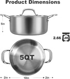 5 QT Saucepan with Lid, 3-Ply Stainless Steel Stockpot, Induction Compatible - Image 5
