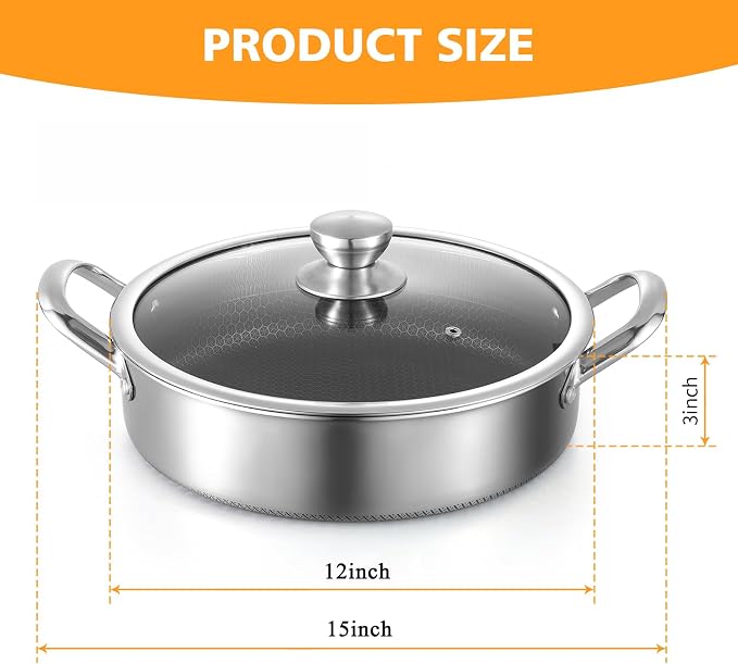 Toutrop Stainless Steel Saute Pan 12 inch Deep Frying Pan, 5 Quarts Nonstick - Image 7