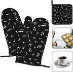 Music Notes Oven Mitts and Pot Holders Sets of 3 Black Hot Pads Musicial Oven - Image 3