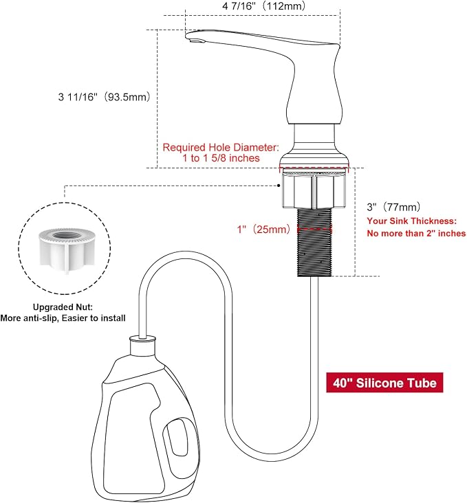 GAGALIFE Kitchen Sink Soap Dispenser Matte Black, Under Sink Soap Dispenser - Image 2