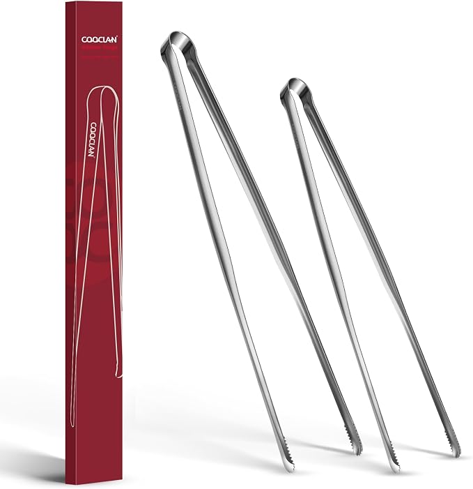 Precision Serrated Non-Slip Tips Cooking Tongs 2 Set, 18/8 Stainless Steel by COOCLAN