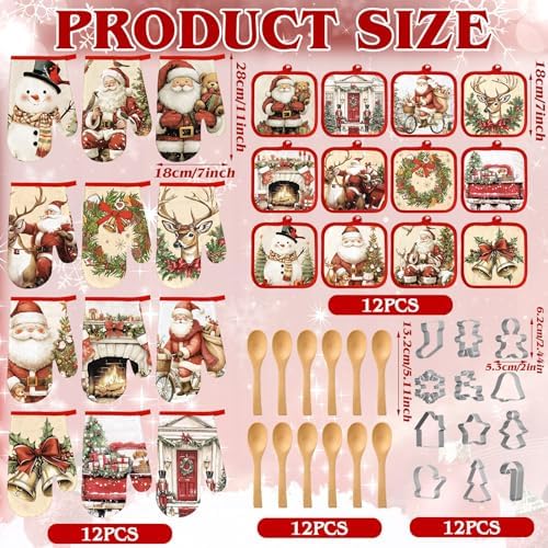 Qinyoung 48 Pcs Christmas Kitchen Oven Mitts Pot Holders, Retro - Image 3