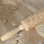 Wooden Rolling Pin, Rose Flower Embossed Engraved Carved Rolling Pin, - Image 7