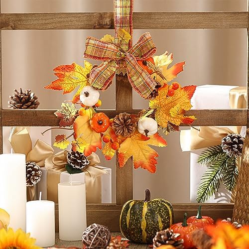 Syhood 2 Pcs 9 Inch Small Fall Wreath for Cabinet Mini Fall Wreath - Image 2