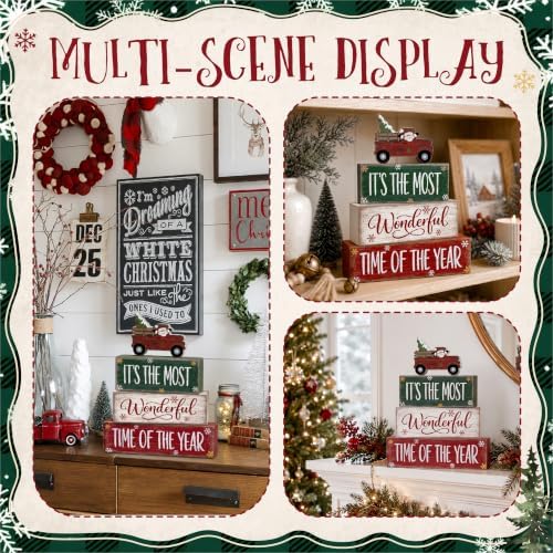 4 Pcs Christmas Table Decorations, Wooden Truck Block Sign Indoor - Image 7