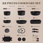 KIKCOIN 22 Pcs Pots and Pans Set Non Stick, Detachable Handle Cookware Sets - Image 2