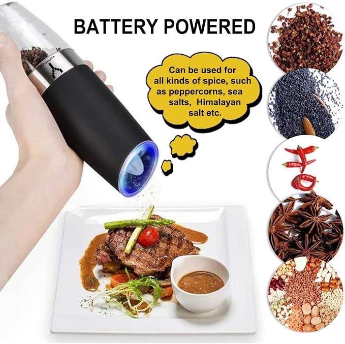Gravity Electric Grinder set of 2, Automatic Pepper and Salt Mill Grinder - Image 3