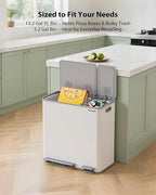 Dual Trash and Recycling Bins for Kitchen, 13.2 + 5.2 Gal Stainless Steel Trash - Image 2