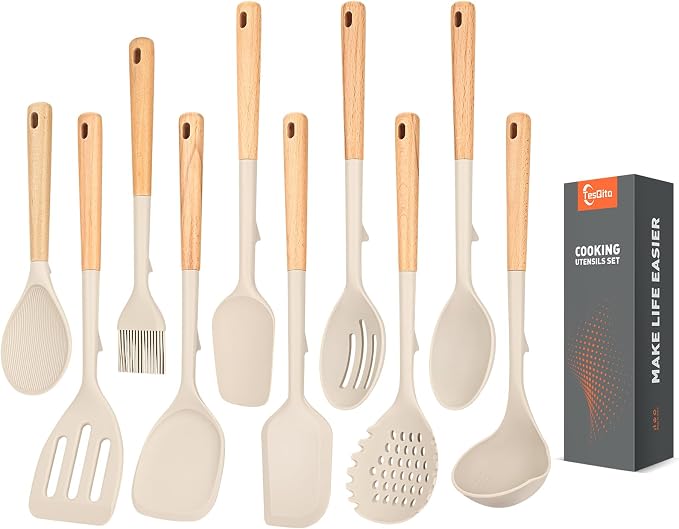 Silicone Cooking Utensils Set of 10 by TesQita