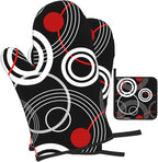 Modern Black Red Retro Oven Mitts and Pot Holders Sets of 3 Abstract Modern Hot - Image 2