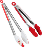 Kitchen Tongs, Premium Stainless Steel, Food-Grade Silicone Tips by ANDGELOO