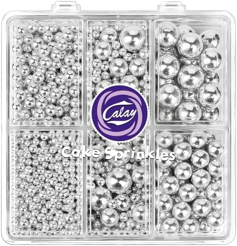Sprinkles for Cake Decorating, 4 Sizes 4.76oz Silver Pearl Sugar Sprinkles with Nonpareils for Cake Cupcake Cookie Baking Dessert Donuts Topping by Kercky