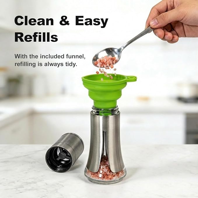 Aelga Salt Grinder with Silicone Funnel - 4oz Glass Manual Mills with - Image 2