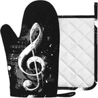 Black Notes Oven Mitts and Pot Holders Sets Non-Slip Silicone Surface - Image 2