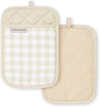 KitchenAid Gingham Pot Holder 2-Pack Set, Milkshake Tan by KitchenAid