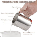 Milk Frothing Pitcher, 12oz 20oz 32oz Espresso Steaming Pitchers Stainless - Image 3