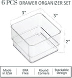 STORi SimpleSort 6-Piece Stackable Clear Drawer Organizer Set | 3" x 3" x 2" - Image 2