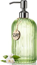 JASAI 18 Oz Vertical Striped Green Soap Dispenser by JASAIHOME