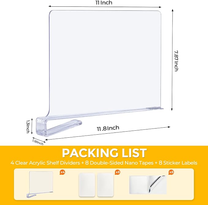 JOY DECOR 2 Pack Acrylic Clear Shelf Dividers - Image 2
