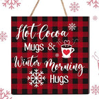 Blulu Christmas Wooden Hanging Sign Winter Coffee Bar Wall Decor, Plaid by Blulu