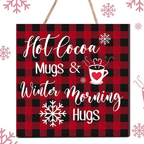 Blulu Christmas Wooden Hanging Sign Winter Coffee Bar Wall Decor, Plaid by Blulu