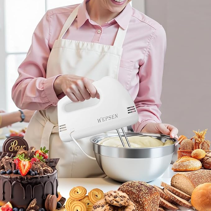 5-Speed Electric Hand Mixer, 4 Large Mixing Bowls Set, Handheld Mixers - Image 6