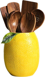 Lemon Shaped Ceramic Kitchen Utensil Holder, Large Cooking Utensil Crocks by Bicuzat