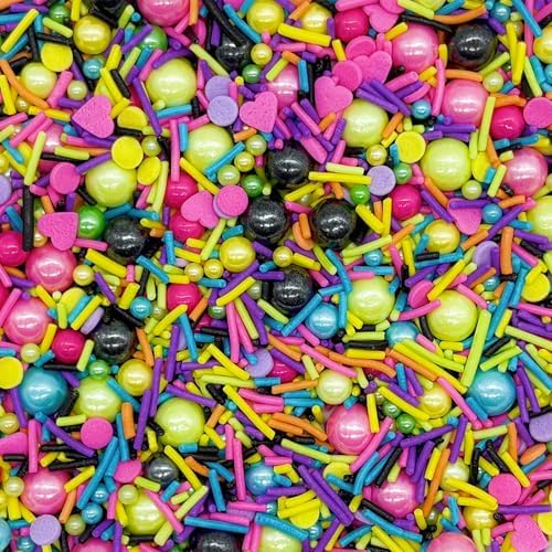 Pink & Black & Green & Yellow Sprinkles Mix Size Pearls Disco Themed Cake Decorations Cupcake Toppers Perfect for Wedding Valentine Christmas Supplies 4.58OZ - Image 2