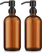 AmazerBath Amber Glass Soap Dispensers, 2 Glass Amber Pump Bottles, 17 Oz Dish by AmazerBath