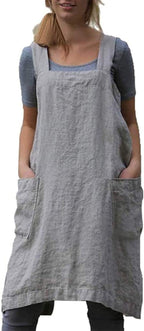 VLZUFE Cotton Linen Apron for women Cross Back Apron Pinafore Dress for Baking by Unknown