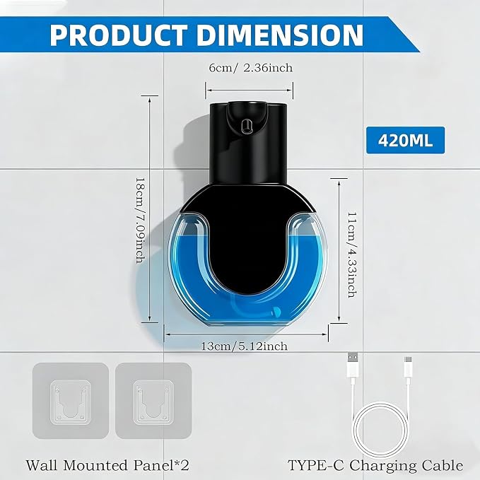 2Pack Automatic Soap Dispenser Touchless, Rechargeable Foaming Soap Dispenser - Image 2
