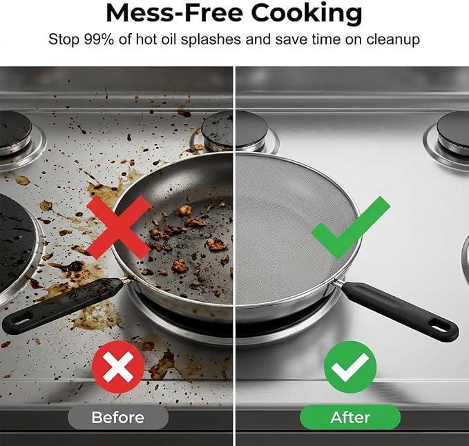 Splatter Screen for Frying Pan, Stainless Steel Grease Splatter Guard Splatter - Image 2