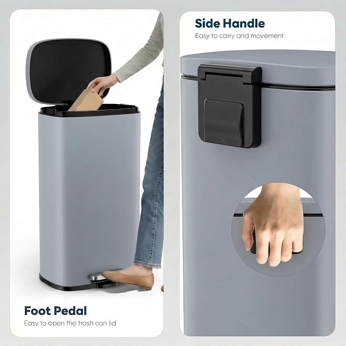8 Gal Kitchen Trash Can, 30L Recycling or Garbage Bin, Brushed Stainless Steel - Image 5