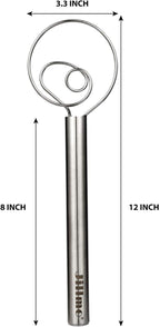 Jillmo Danish Dough Whisk, 12 inch Stainless Steel Bread Whisk, 2 Pack - Image 2